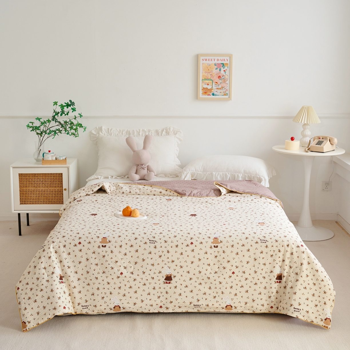 91家纺网 家纺一手货源 找家纺 赛琳 2026新款小清新大豆纤维豆豆被春秋被儿童夏凉被空调被 奶棕小兔