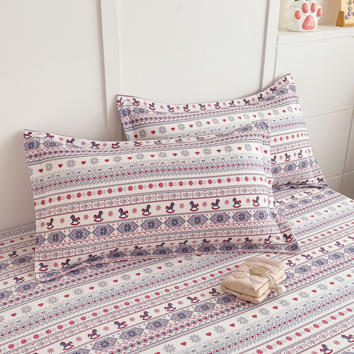 91家纺网 家纺一手货源 找家纺 优雅星家纺 2026春夏新款a类泡芙双层纱床笠印花卡通全包围床垫保护套单床笠 床笠单件 小木马