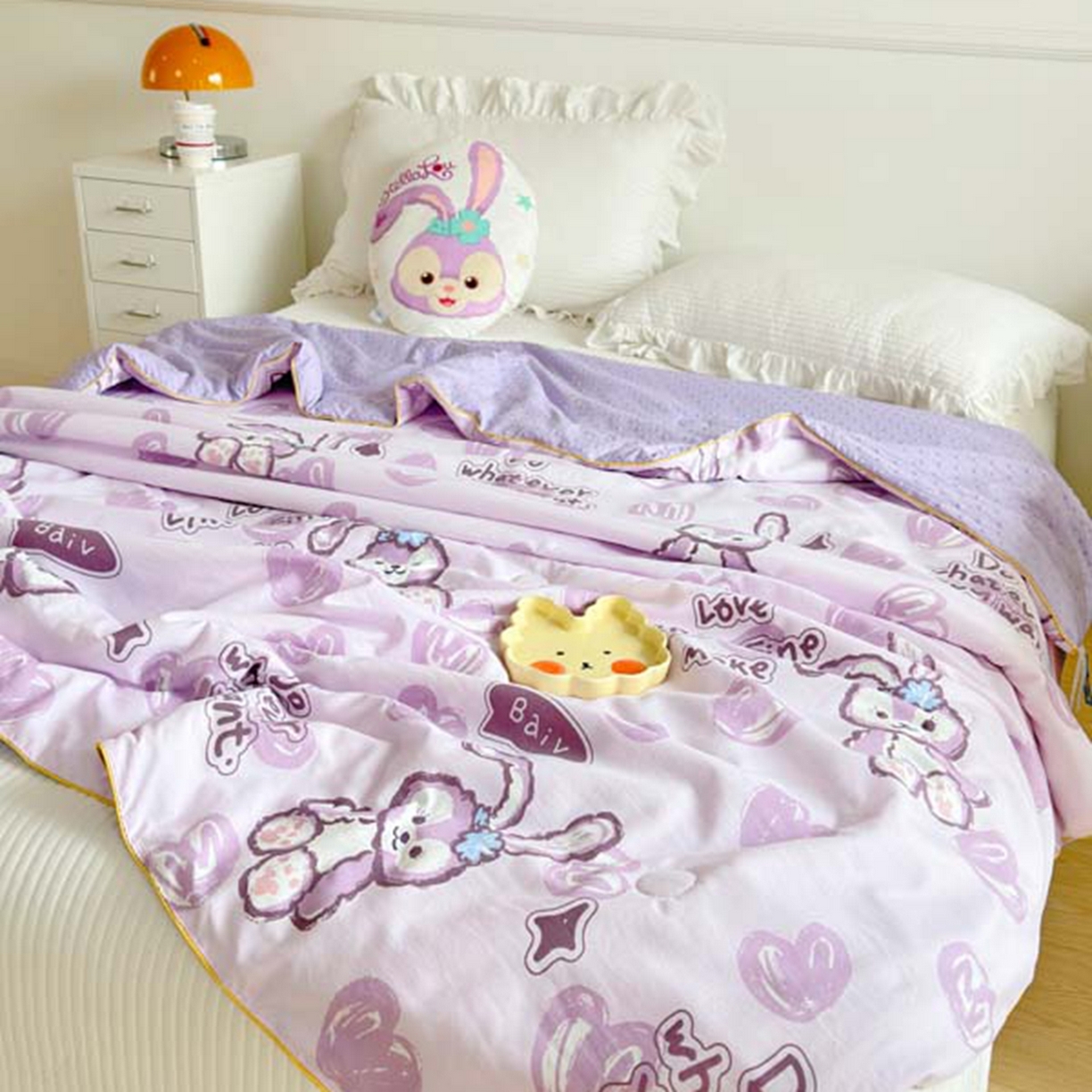 91家纺网 家纺一手货源 找家纺 赛琳 2026新款小清新大豆纤维豆豆被春秋被儿童夏凉被空调被 星星小兔