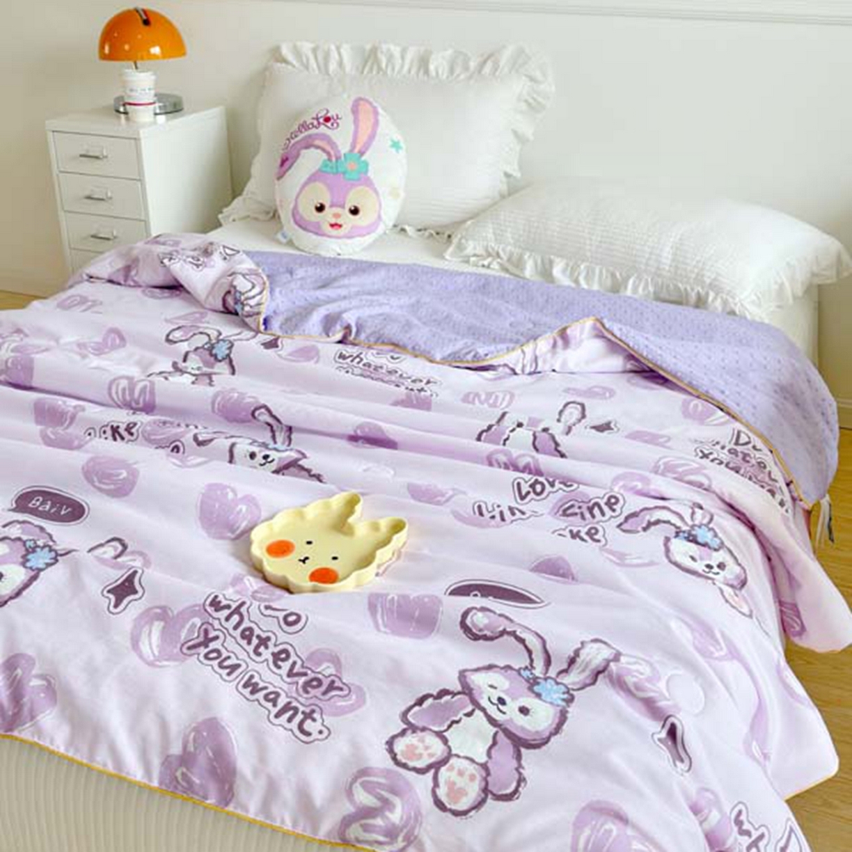 91家纺网 家纺一手货源 找家纺 赛琳 2026新款小清新大豆纤维豆豆被春秋被儿童夏凉被空调被 星星小兔