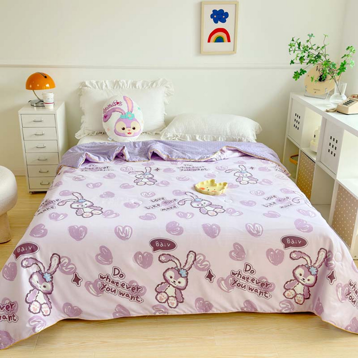 91家纺网 家纺一手货源 找家纺 赛琳 2026新款小清新大豆纤维豆豆被春秋被儿童夏凉被空调被 星星小兔