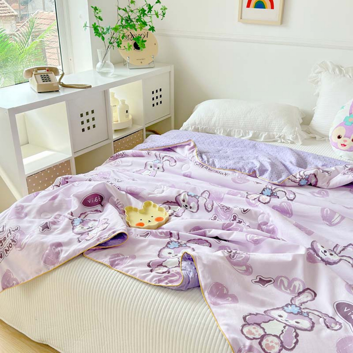 91家纺网 家纺一手货源 找家纺 赛琳 2026新款小清新大豆纤维豆豆被春秋被儿童夏凉被空调被 星星小兔