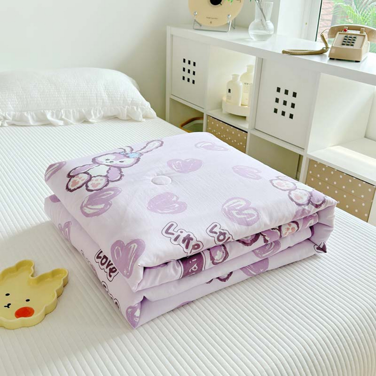 91家纺网 家纺一手货源 找家纺 赛琳 2026新款小清新大豆纤维豆豆被春秋被儿童夏凉被空调被 星星小兔