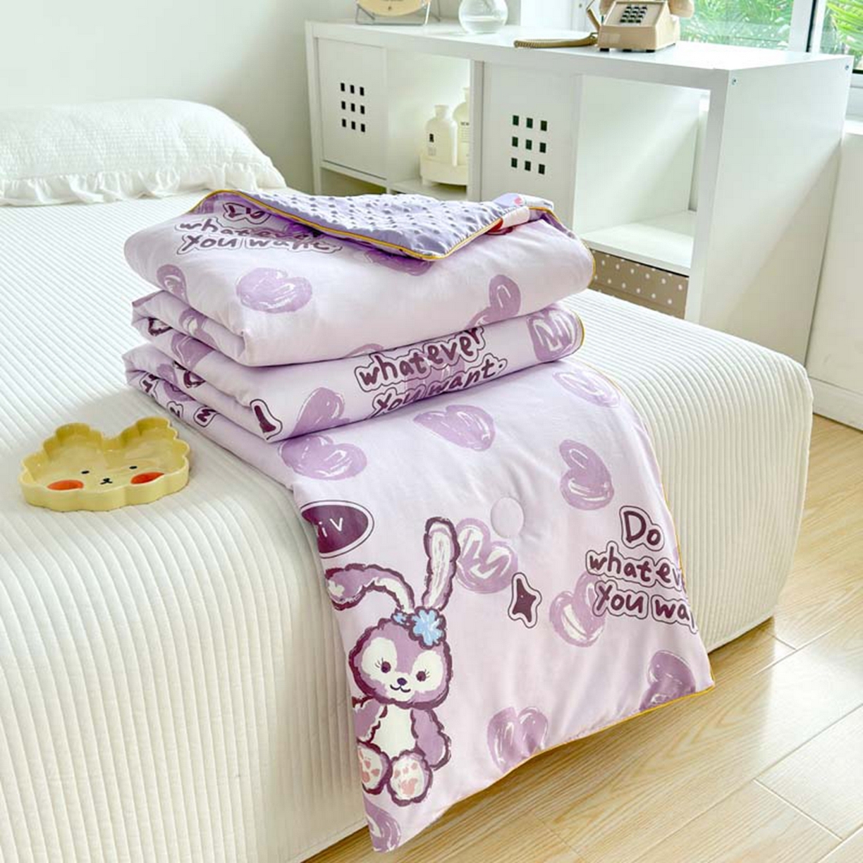 91家纺网 家纺一手货源 找家纺 赛琳 2026新款小清新大豆纤维豆豆被春秋被儿童夏凉被空调被 星星小兔