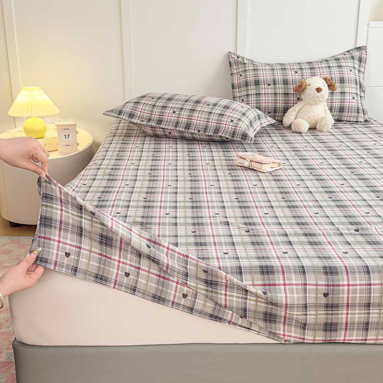 91家纺网 家纺一手货源 找家纺 优雅星家纺 2026春夏新款a类泡芙双层纱床笠印花卡通全包围床垫保护套单床笠 床笠单件 心律