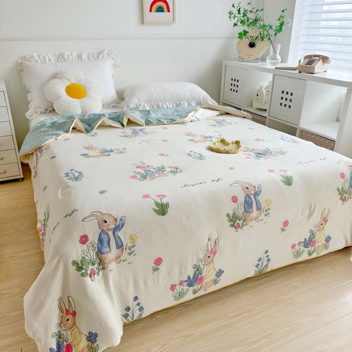 91家纺网 家纺一手货源 找家纺 赛琳 2026新款小清新大豆纤维豆豆被春秋被儿童夏凉被空调被 丛林小兔