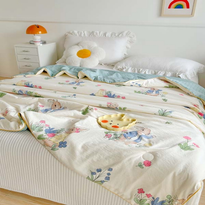 91家纺网 家纺一手货源 找家纺 赛琳 2026新款小清新大豆纤维豆豆被春秋被儿童夏凉被空调被 丛林小兔