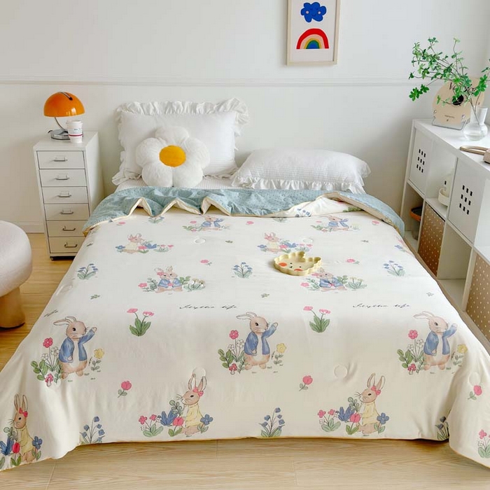 91家纺网 家纺一手货源 找家纺 赛琳 2026新款小清新大豆纤维豆豆被春秋被儿童夏凉被空调被 丛林小兔