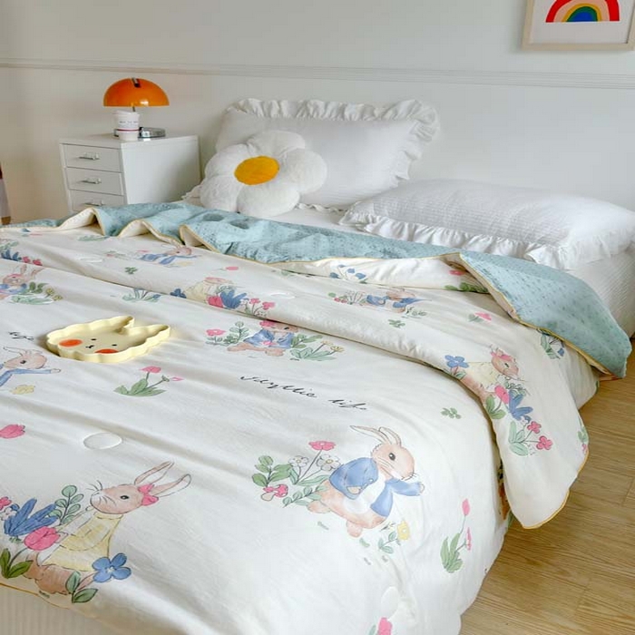 91家纺网 家纺一手货源 找家纺 赛琳 2026新款小清新大豆纤维豆豆被春秋被儿童夏凉被空调被 丛林小兔