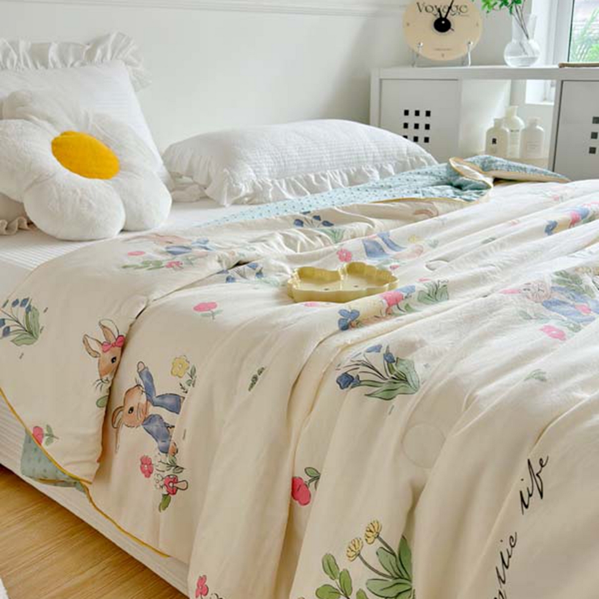 91家纺网 家纺一手货源 找家纺 赛琳 2026新款小清新大豆纤维豆豆被春秋被儿童夏凉被空调被 丛林小兔