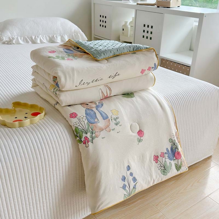 91家纺网 家纺一手货源 找家纺 赛琳 2026新款小清新大豆纤维豆豆被春秋被儿童夏凉被空调被 丛林小兔