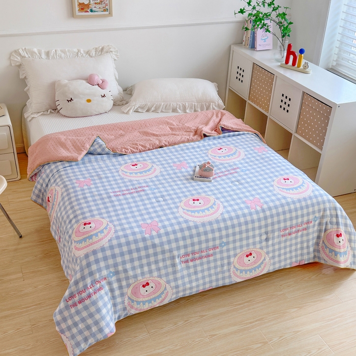 91家纺网 家纺一手货源 找家纺 赛琳 2026新款小清新大豆纤维豆豆被春秋被儿童夏凉被空调被 蛋糕蓝格KT