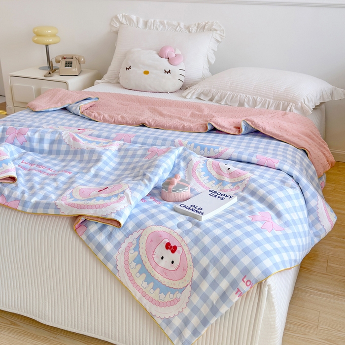 91家纺网 家纺一手货源 找家纺 赛琳 2026新款小清新大豆纤维豆豆被春秋被儿童夏凉被空调被 蛋糕蓝格KT