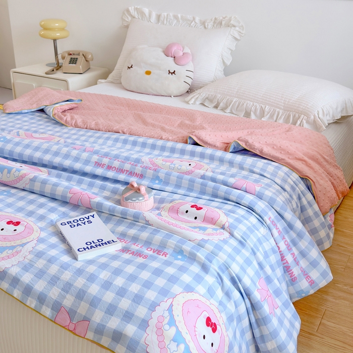 91家纺网 家纺一手货源 找家纺 赛琳 2026新款小清新大豆纤维豆豆被春秋被儿童夏凉被空调被 蛋糕蓝格KT