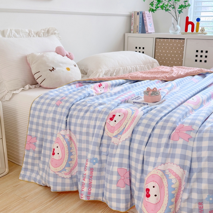 91家纺网 家纺一手货源 找家纺 赛琳 2026新款小清新大豆纤维豆豆被春秋被儿童夏凉被空调被 蛋糕蓝格KT