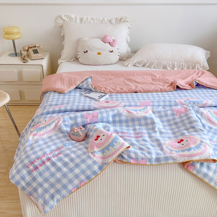 91家纺网 家纺一手货源 找家纺 赛琳 2026新款小清新大豆纤维豆豆被春秋被儿童夏凉被空调被 蛋糕蓝格KT