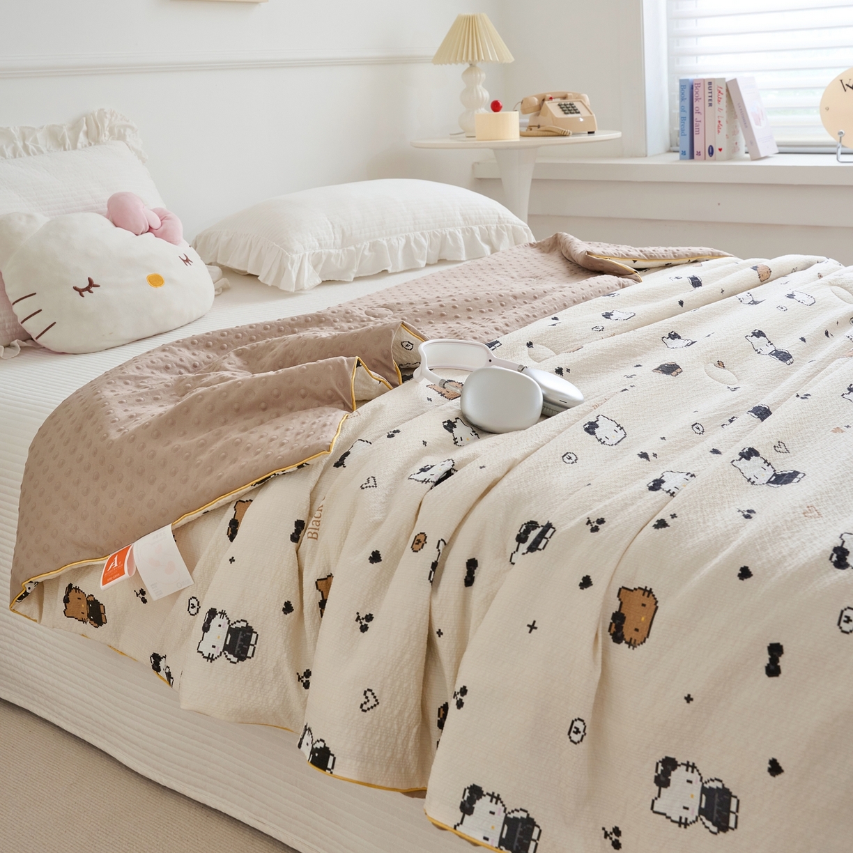 91家纺网 家纺一手货源 找家纺 赛琳 2026新款小清新大豆纤维豆豆被春秋被儿童夏凉被空调被 焦糖KT