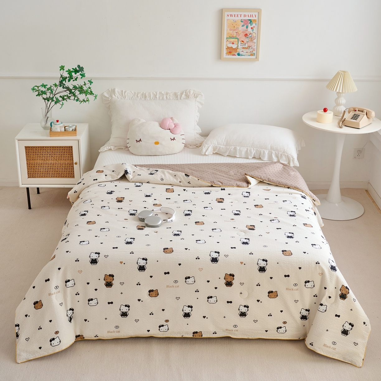 91家纺网 家纺一手货源 找家纺 赛琳 2026新款小清新大豆纤维豆豆被春秋被儿童夏凉被空调被 焦糖KT