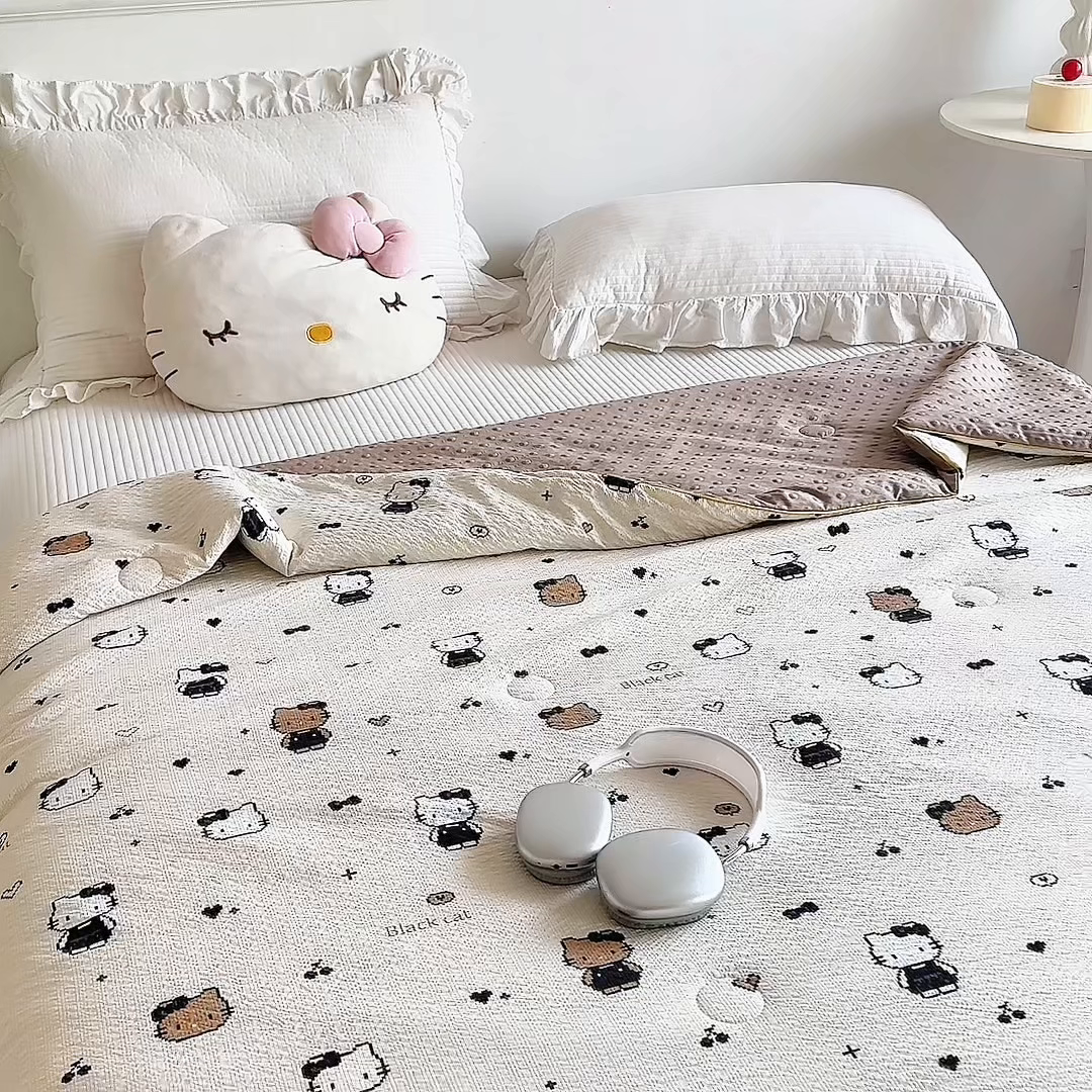 91家纺网 家纺一手货源 找家纺 赛琳 2026新款小清新大豆纤维豆豆被春秋被儿童夏凉被空调被 焦糖KT