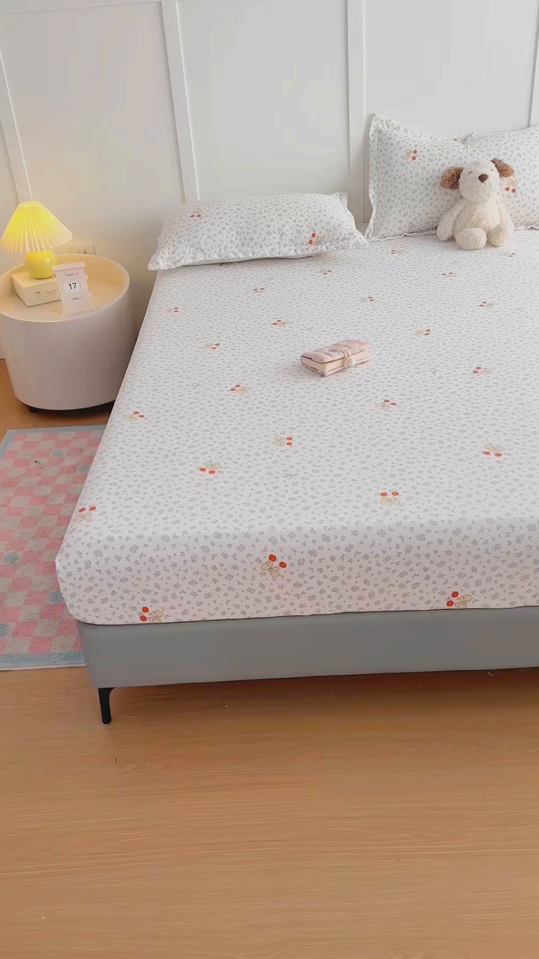 91家纺网 家纺一手货源 找家纺 优雅星家纺 2026春夏新款a类泡芙双层纱床笠印花卡通全包围床垫保护套单床笠 床笠单件 樱桃