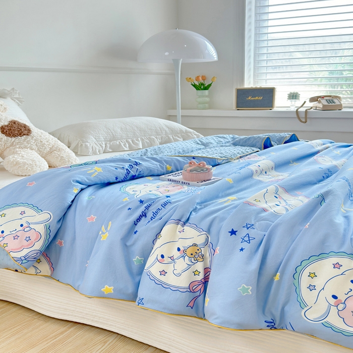 91家纺网 家纺一手货源 找家纺 赛琳 2026新款小清新大豆纤维豆豆被春秋被儿童夏凉被空调被 蓝圈圈小狗