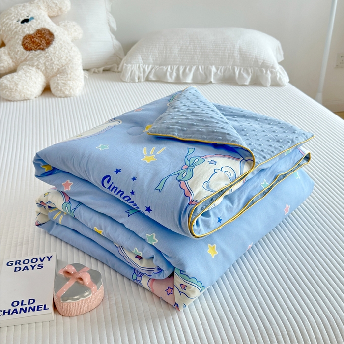 91家纺网 家纺一手货源 找家纺 赛琳 2026新款小清新大豆纤维豆豆被春秋被儿童夏凉被空调被 蓝圈圈小狗