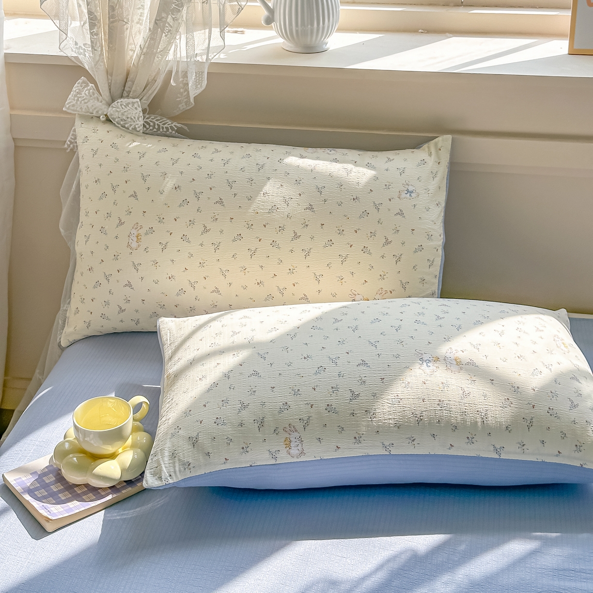 91家纺网 家纺一手货源 找家纺 晓时候 2026新款皱皱纱大豆夏被夏凉被空调被 蓝境兔语