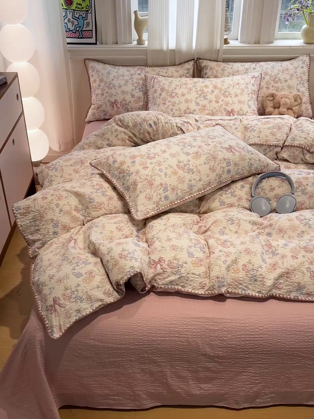 91家纺网 家纺一手货源 找家纺 瑞禾家纺（原阿亮） 2026新款云感泡芙棉小清新印花贝壳边四件套 诗意柔