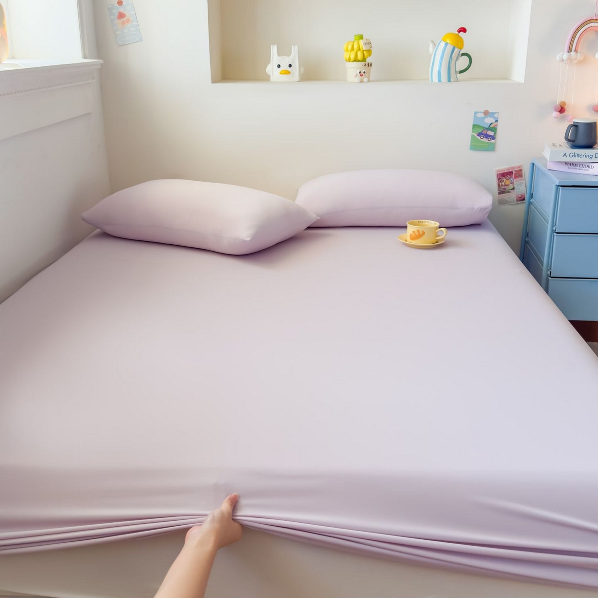 91家纺网 家纺一手货源 找家纺 大吉 2026新款纯色锦氨系列单床笠 清月紫