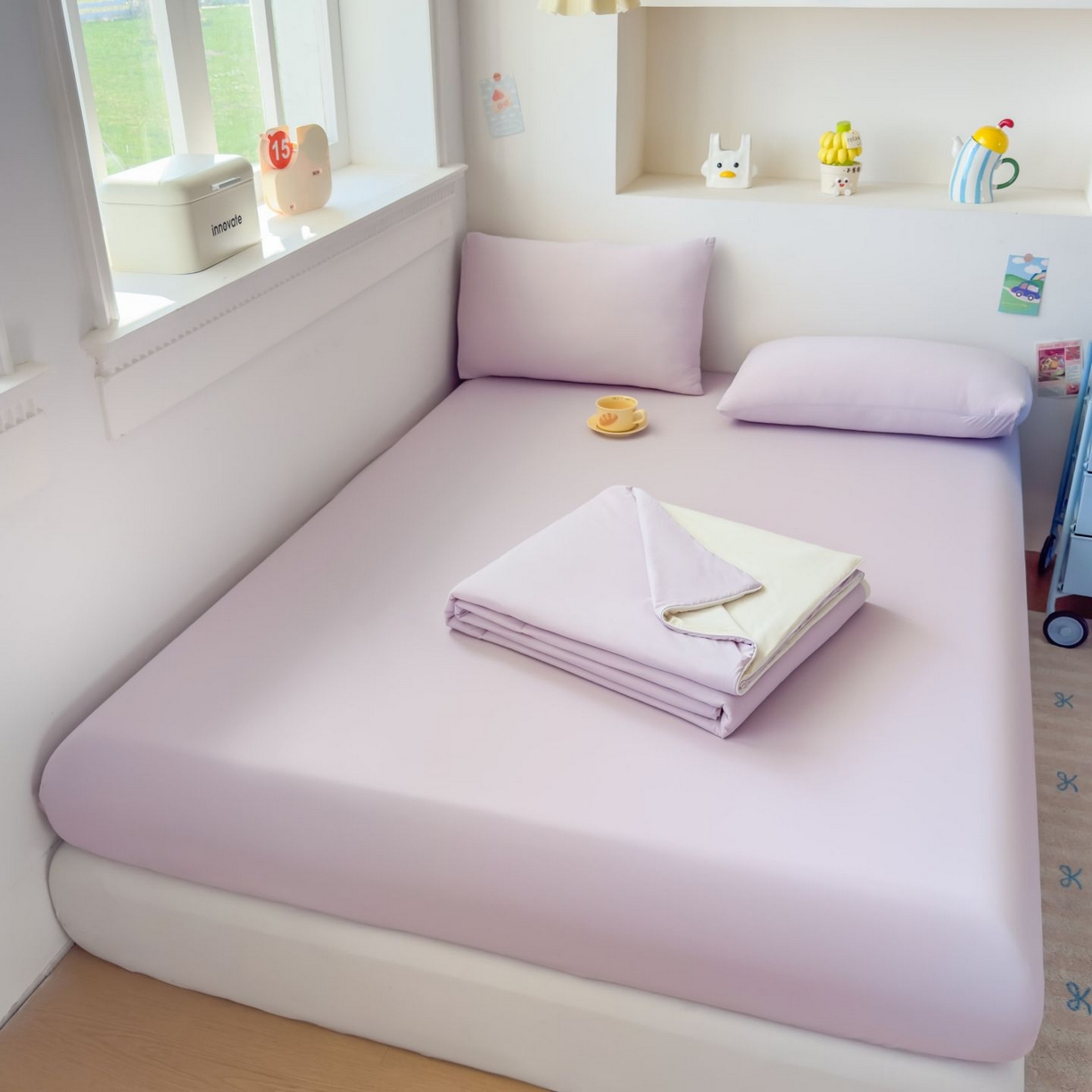 91家纺网 家纺一手货源 找家纺 大吉 2026新款纯色锦氨系列单床笠 清月紫