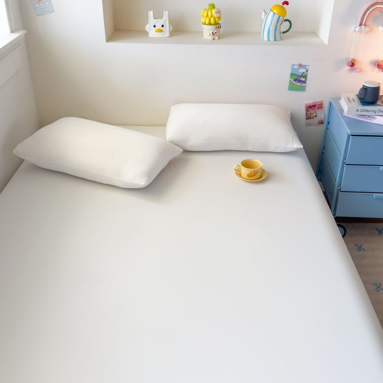 91家纺网 家纺一手货源 找家纺 大吉 2026新款纯色锦氨系列单床笠 本白