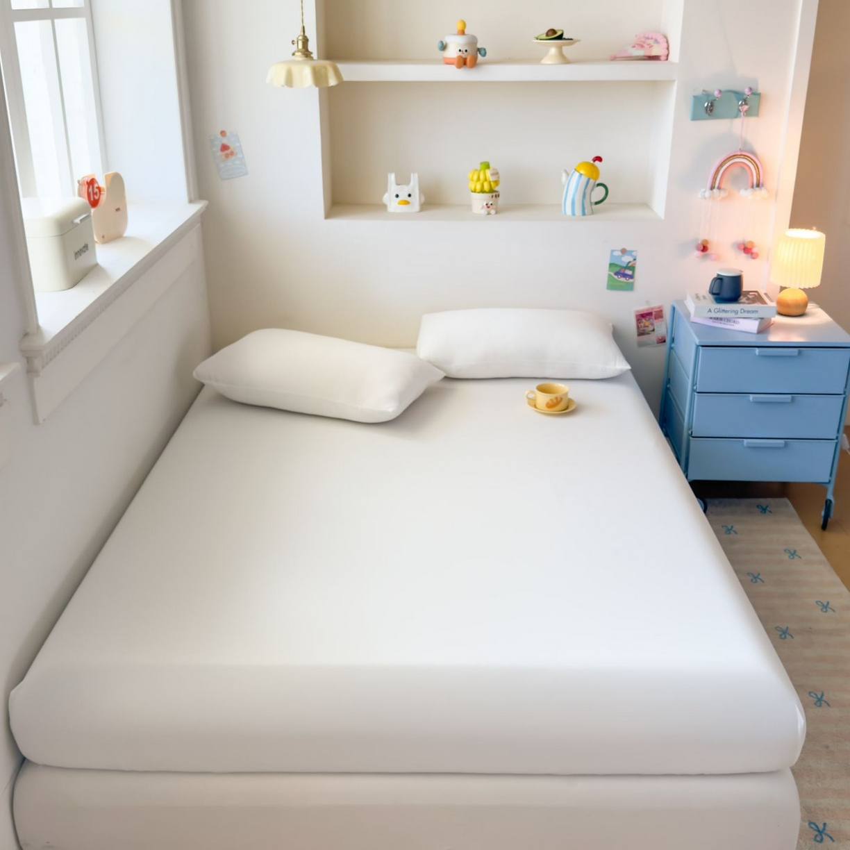 91家纺网 家纺一手货源 找家纺 大吉 2026新款纯色锦氨系列单床笠 本白