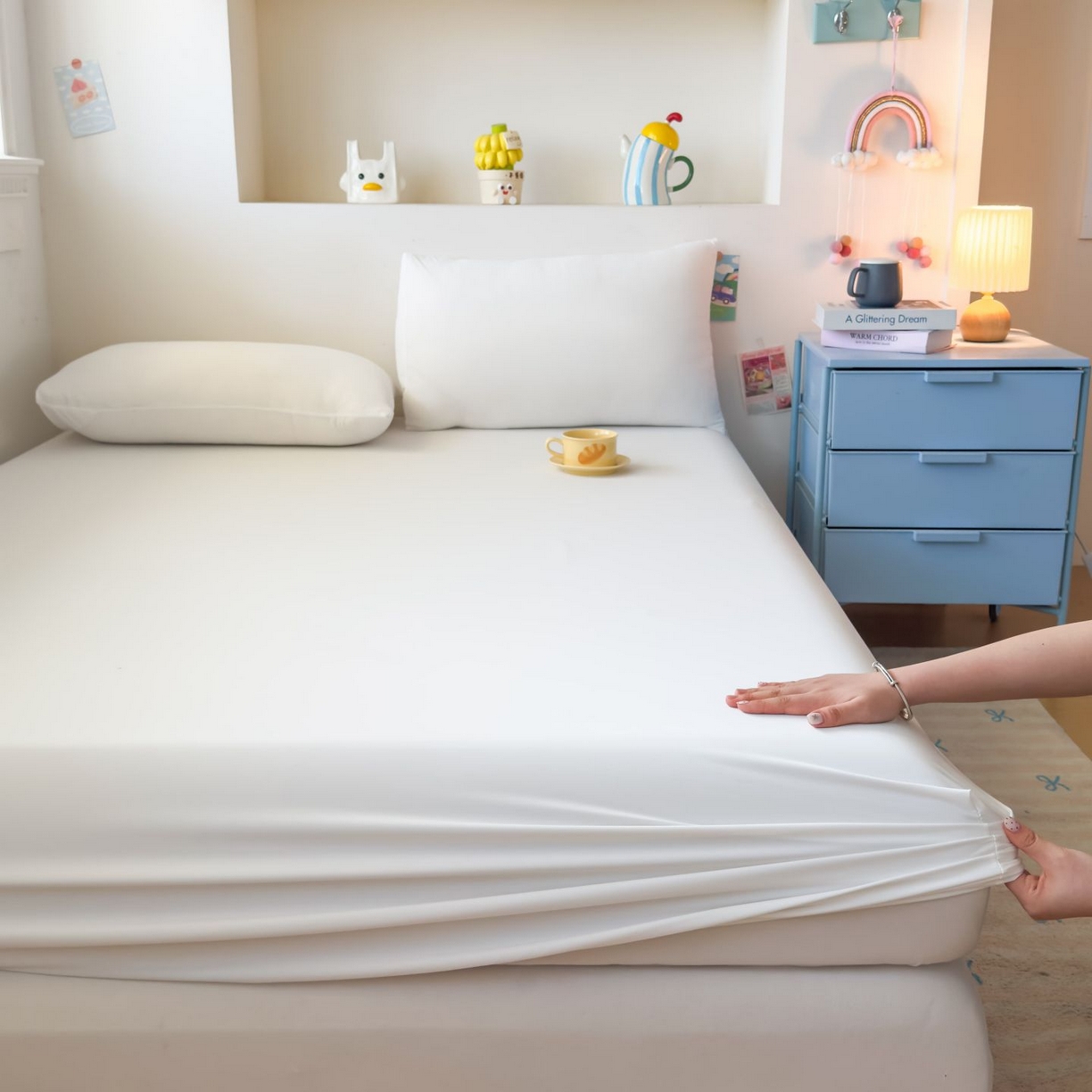 91家纺网 家纺一手货源 找家纺 大吉 2026新款纯色锦氨系列单床笠 本白