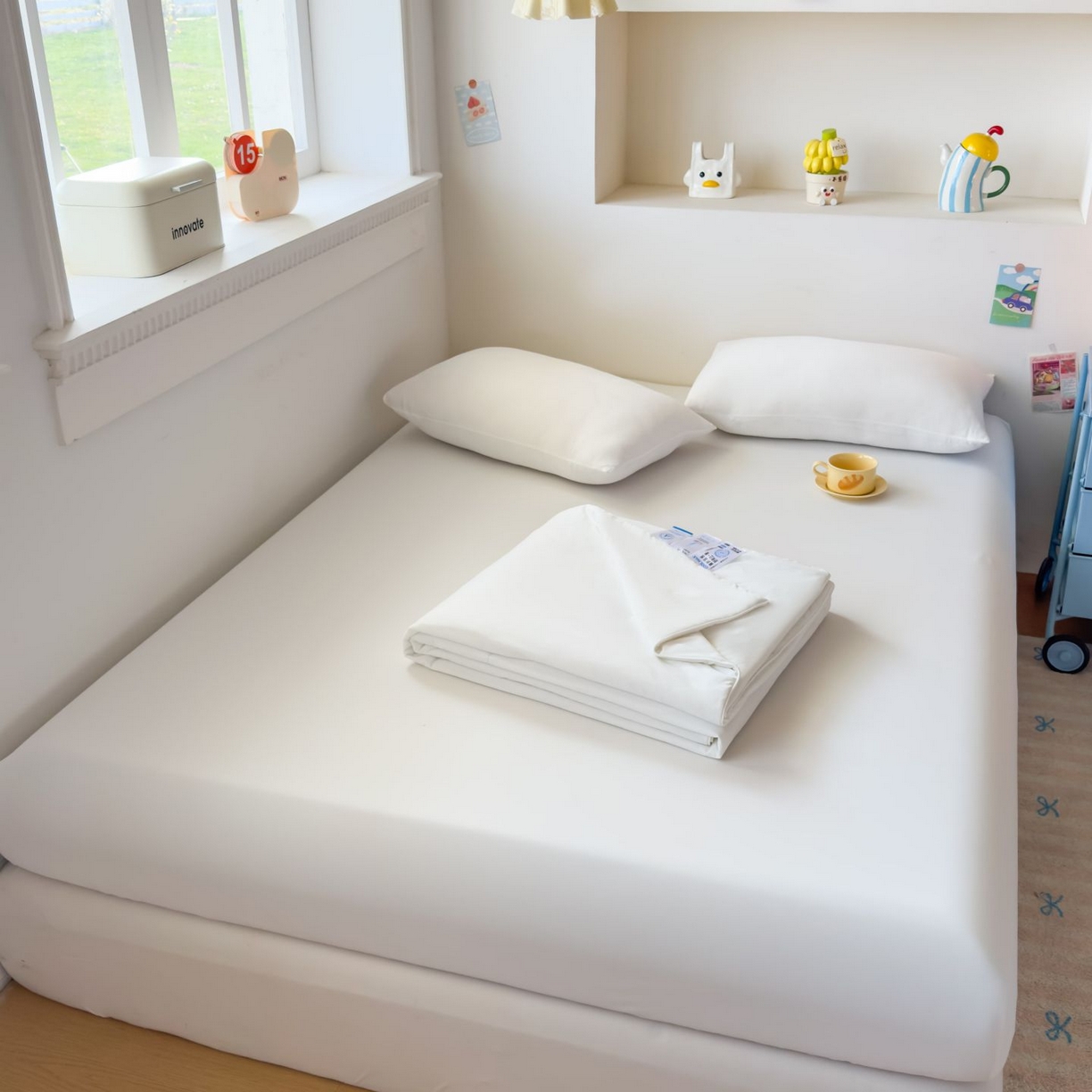 91家纺网 家纺一手货源 找家纺 大吉 2026新款纯色锦氨系列单床笠 本白