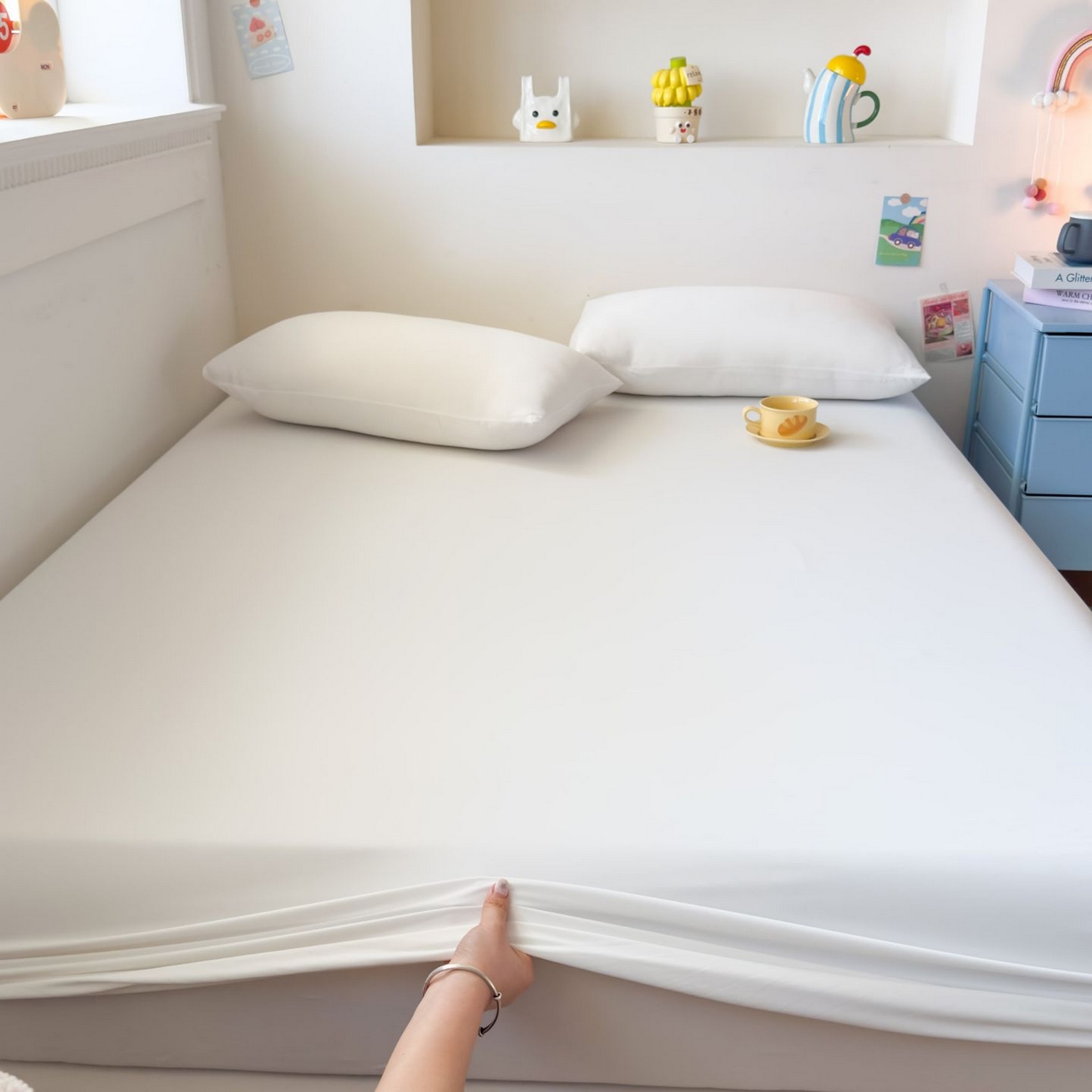 91家纺网 家纺一手货源 找家纺 大吉 2026新款纯色锦氨系列单床笠 本白