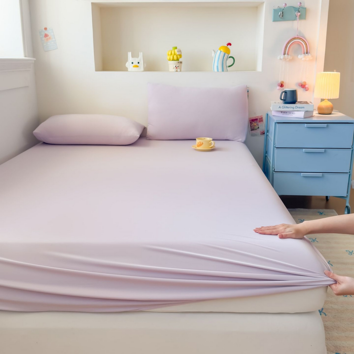 91家纺网 家纺一手货源 找家纺 大吉 2026新款纯色锦氨系列单床笠 清月紫