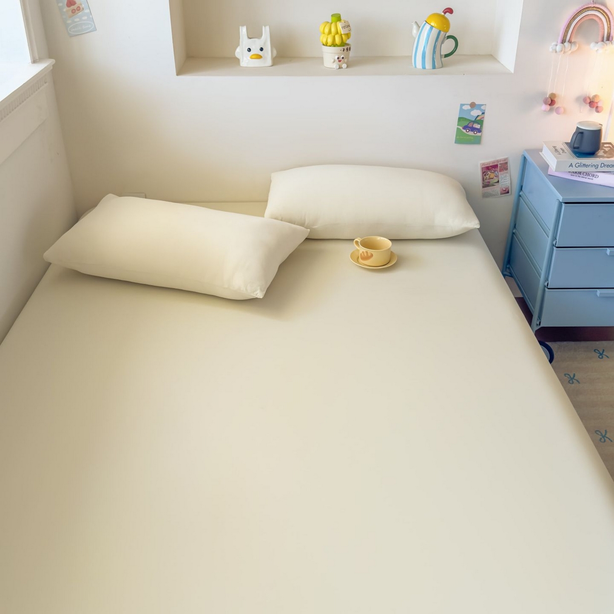 91家纺网 家纺一手货源 找家纺 大吉 2026新款纯色锦氨系列单床笠 奶油白