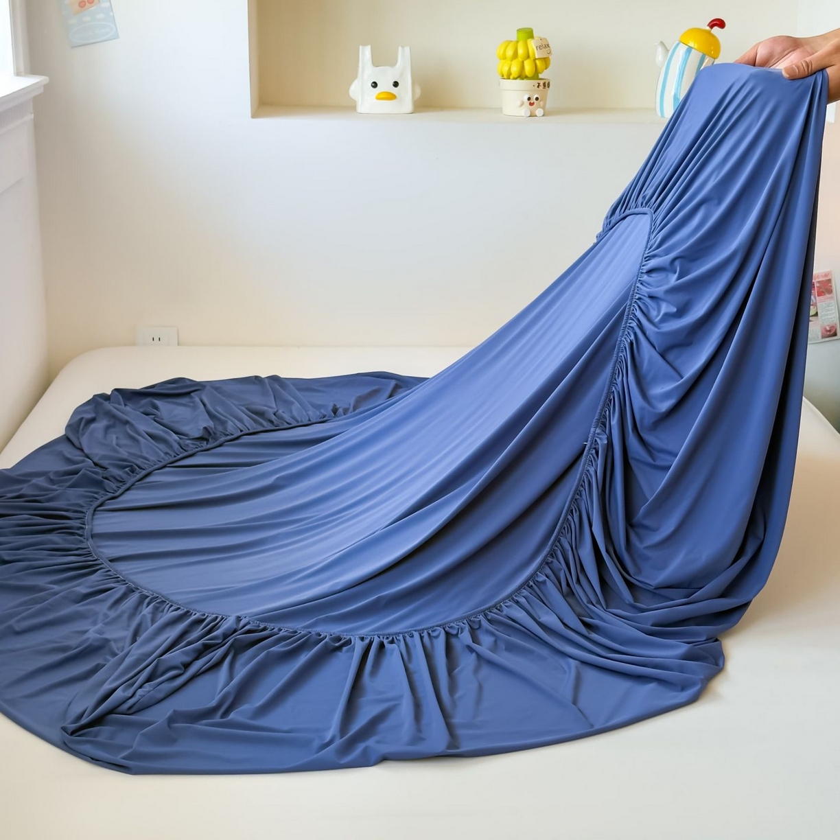 91家纺网 家纺一手货源 找家纺 大吉 2026新款纯色锦氨系列单床笠 深睡蓝