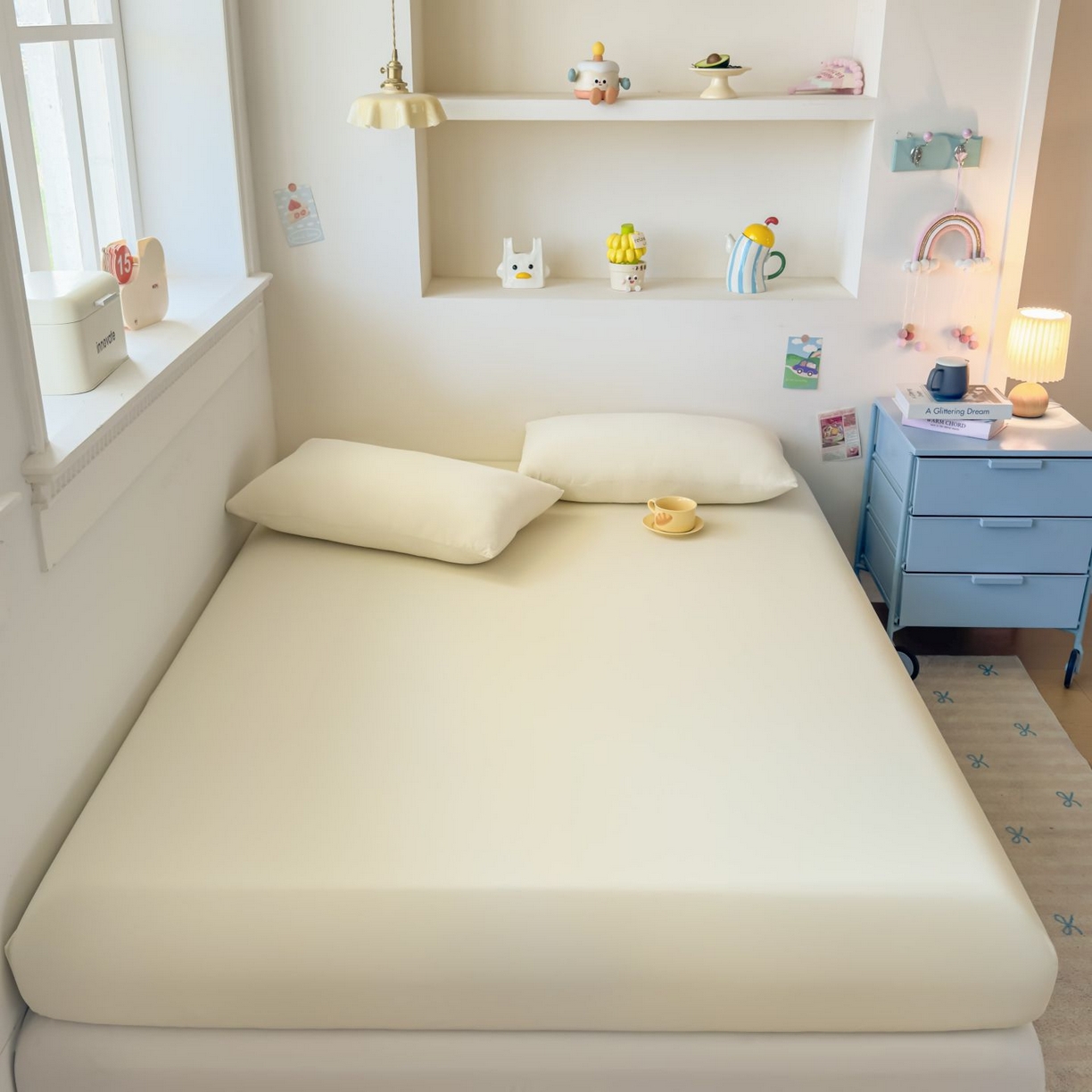 91家纺网 家纺一手货源 找家纺 大吉 2026新款纯色锦氨系列单床笠 奶油白