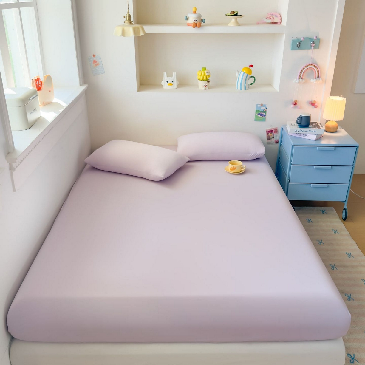 91家纺网 家纺一手货源 找家纺 大吉 2026新款纯色锦氨系列单床笠 清月紫