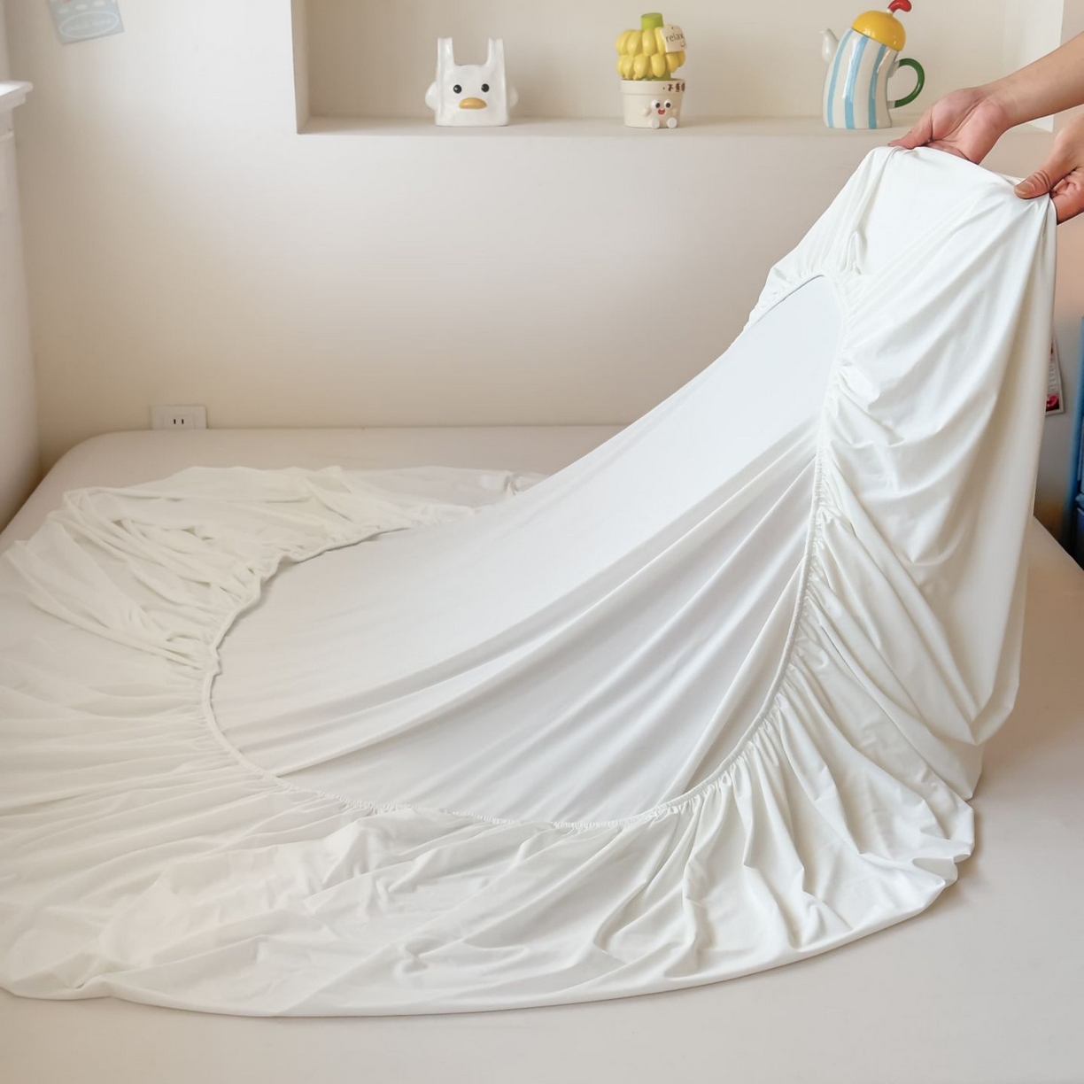 91家纺网 家纺一手货源 找家纺 大吉 2026新款纯色锦氨系列单床笠 本白