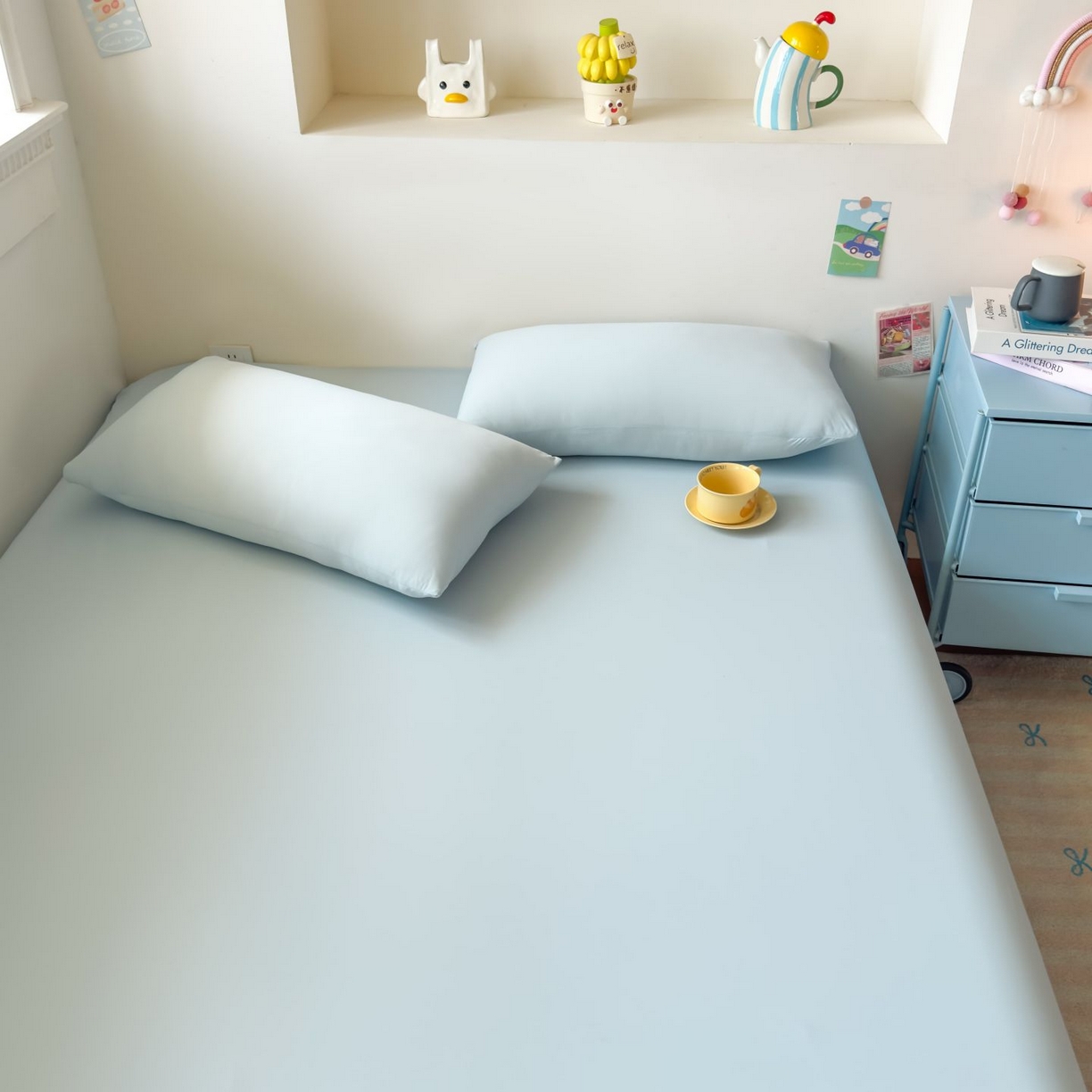 91家纺网 家纺一手货源 找家纺 大吉 2026新款纯色锦氨系列单床笠 天空蓝