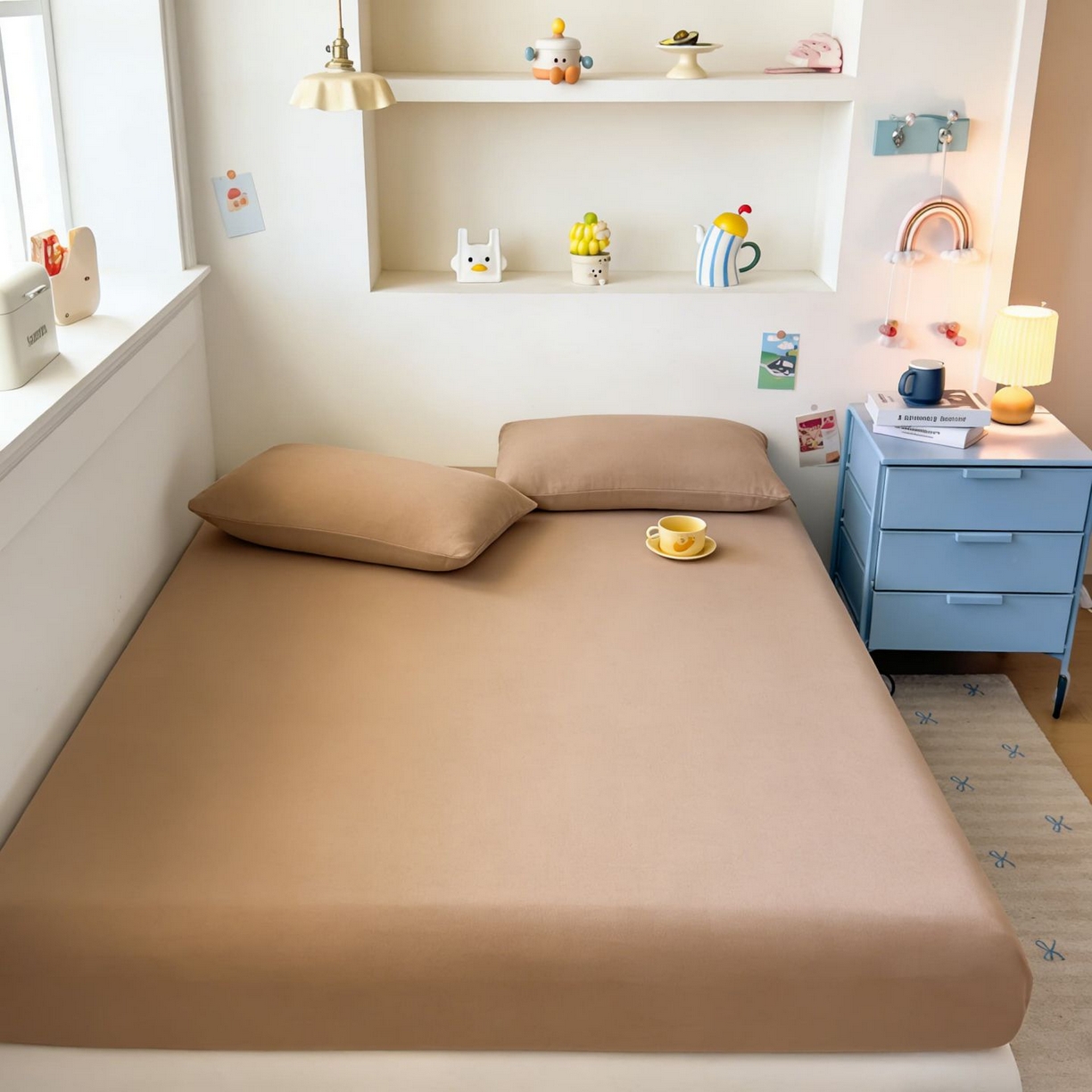 91家纺网 家纺一手货源 找家纺 大吉 2026新款纯色锦氨系列单床笠 摩卡咖