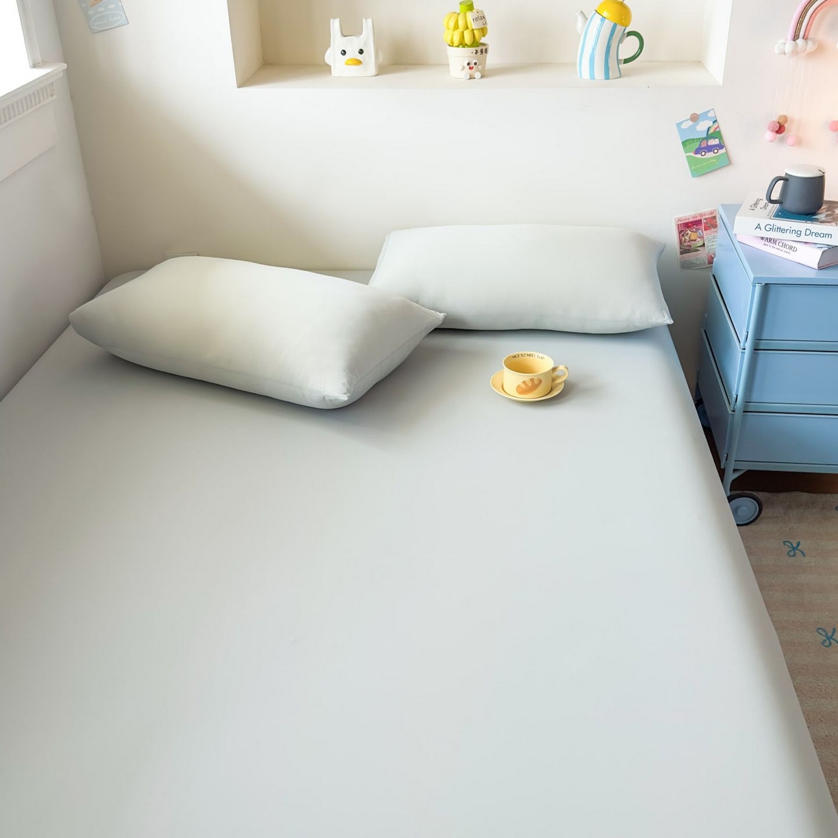 91家纺网 家纺一手货源 找家纺 大吉 2026新款纯色锦氨系列单床笠 雪绒灰