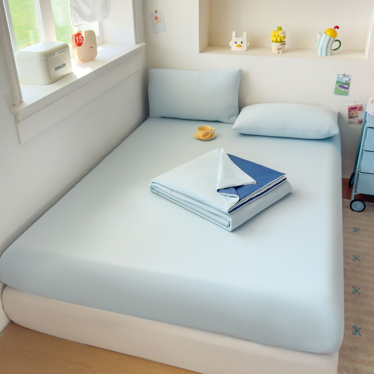 91家纺网 家纺一手货源 找家纺 大吉 2026新款纯色锦氨系列单床笠 天空蓝