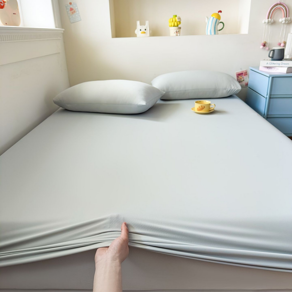 91家纺网 家纺一手货源 找家纺 大吉 2026新款纯色锦氨系列单床笠 雪绒灰