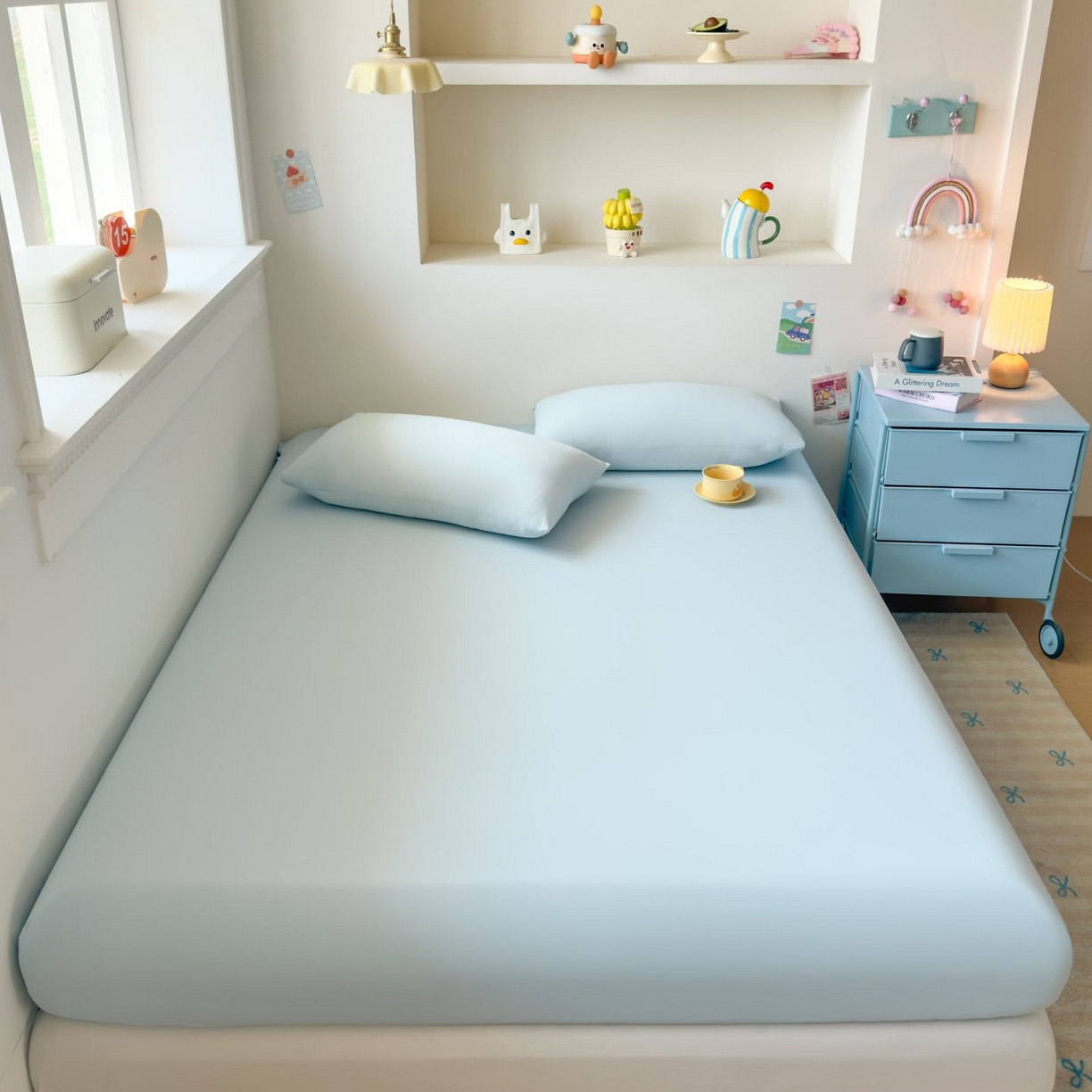 91家纺网 家纺一手货源 找家纺 大吉 2026新款纯色锦氨系列单床笠 天空蓝