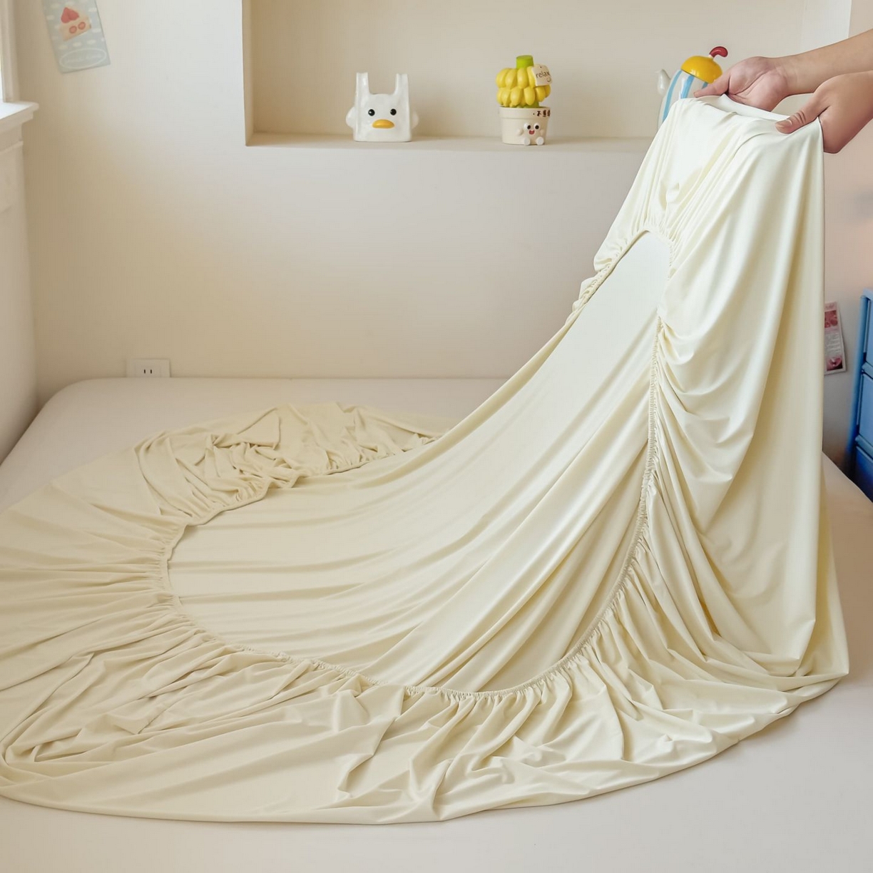 91家纺网 家纺一手货源 找家纺 大吉 2026新款纯色锦氨系列单床笠 奶油白