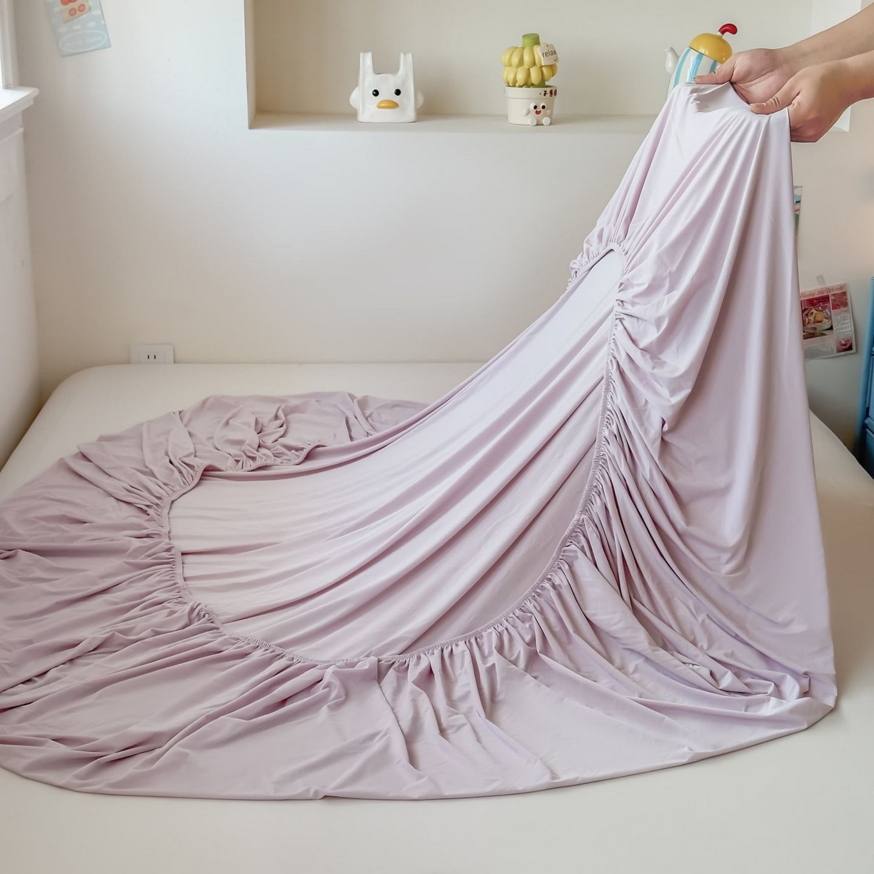 91家纺网 家纺一手货源 找家纺 大吉 2026新款纯色锦氨系列单床笠 清月紫