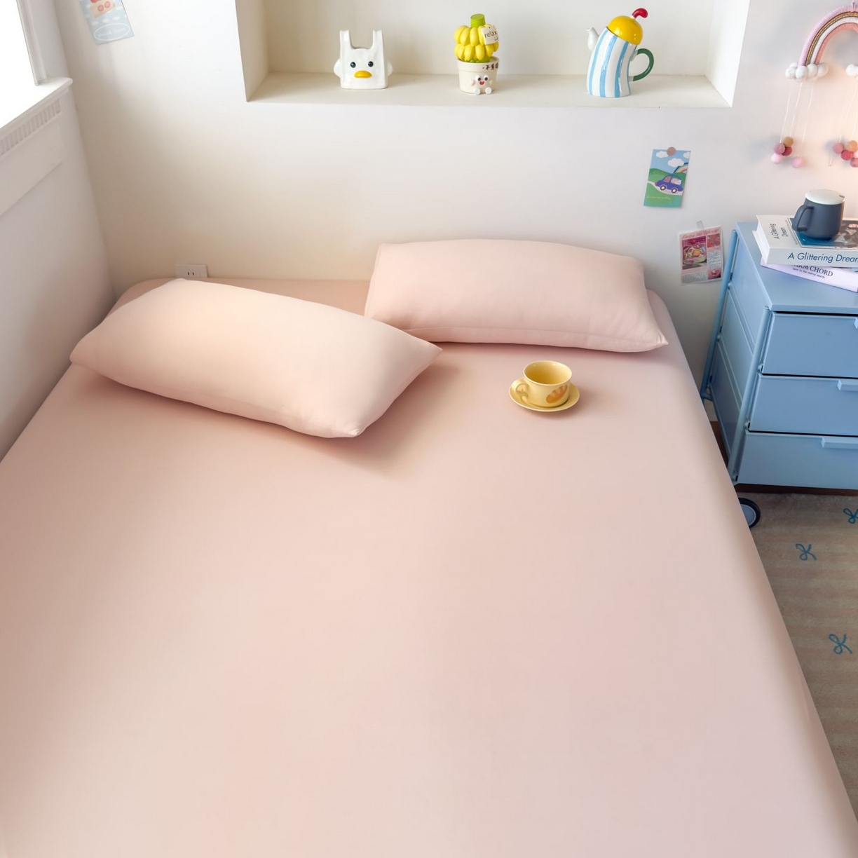 91家纺网 家纺一手货源 找家纺 大吉 2026新款纯色锦氨系列单床笠 荔枝粉